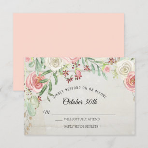 Invitación RSVP Arte Acuarela Rústica Floral Rosa Beige