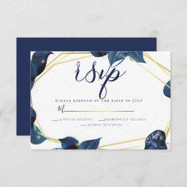 Invitación RSVP | Azul y oro índigo profundo moderno