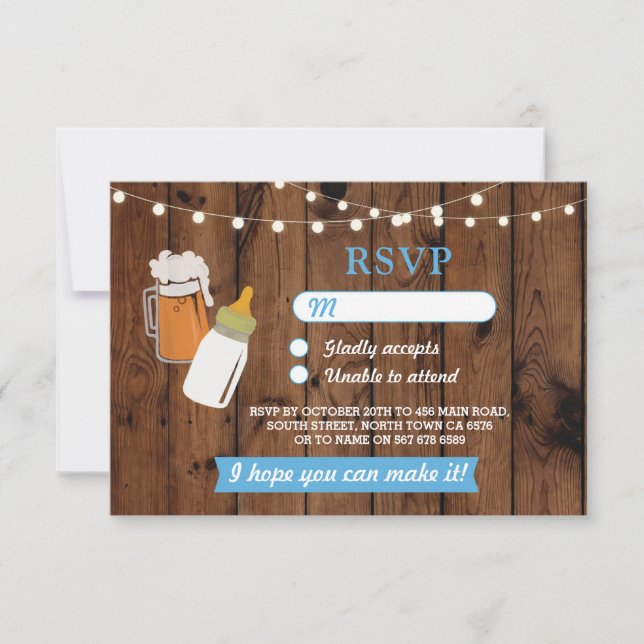 Invitación RSVP Baby Shower Boy Blue Beer Brewood (Anverso)