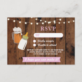 Invitación RSVP Baby Shower Chica Rosa Madera de Cerveza