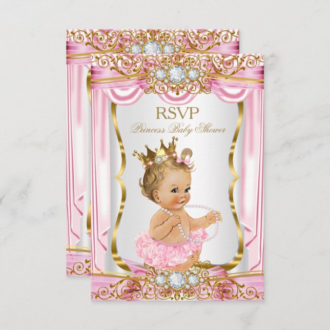 Invitación RSVP Blonde Chica Princesa Baby Shower Seda rosa (Anverso / Reverso)