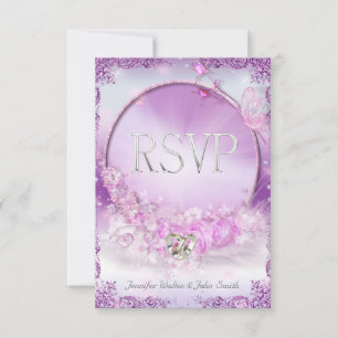 Invitación RSVP Boda Anillos Lilac rosados Mariposa