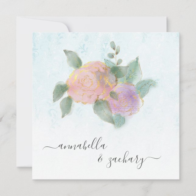 Invitación *~* RSVP + Boda AR12 ROSA de Damasco QR (Anverso)