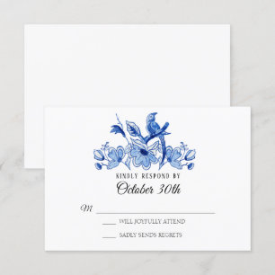 Invitación RSVP Boda Azul Chinoiserie Floral acuarela