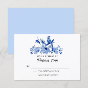 Invitación RSVP Boda Azul Claro Chinoiserie Floral Acuarela