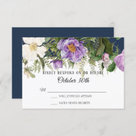 Invitación RSVP Boda Azul Marino Marfil Rosa Peonía Helechos