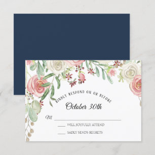 Invitación RSVP Boda Azul Pálido Rosas Florales Marfil