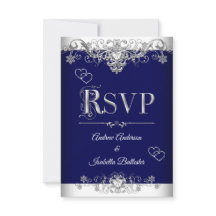RSVP Boda Azul Real Plata Diamante Corazones