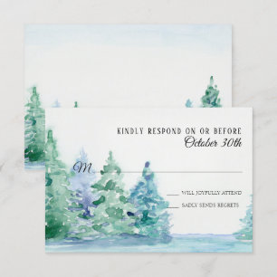 Invitación RSVP Boda Blue Lake con pinos de montaña