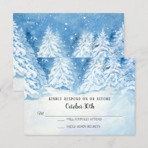 Invitación RSVP Boda Bosque Invernal Árboles Nevados Acuarela