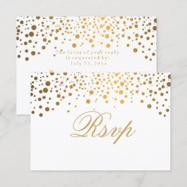 Invitación RSVP Boda con lunares blancos y dorados confeti