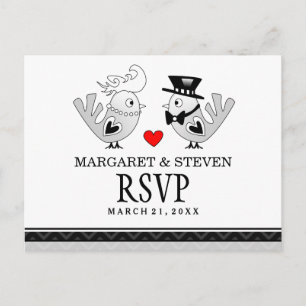 Invitación RSVP Boda de amor negro Pájaros responden postal
