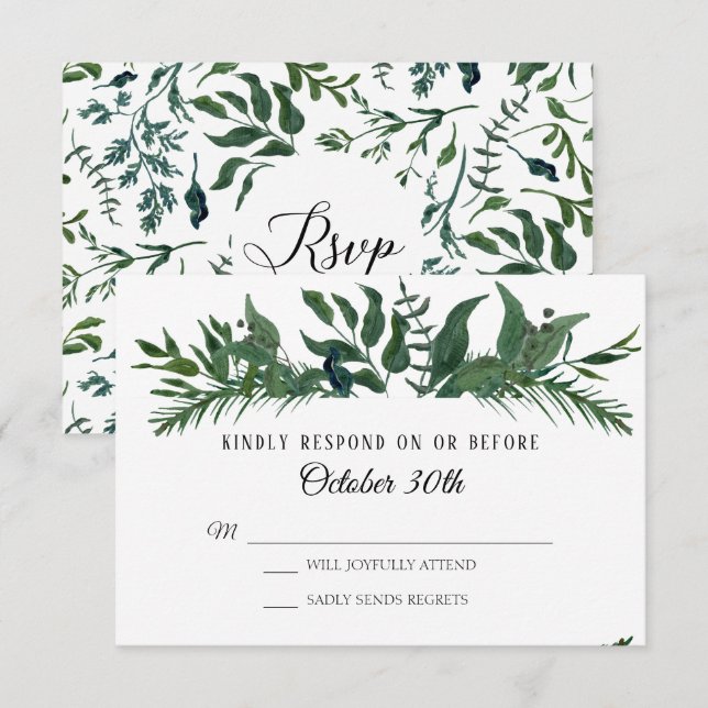 Invitación RSVP Boda de hojas de hoja de follaje de selva esm (Anverso / Reverso)