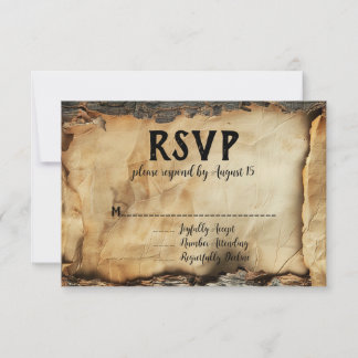 Invitación RSVP Boda de papel de pergamino de arcilla de árbo