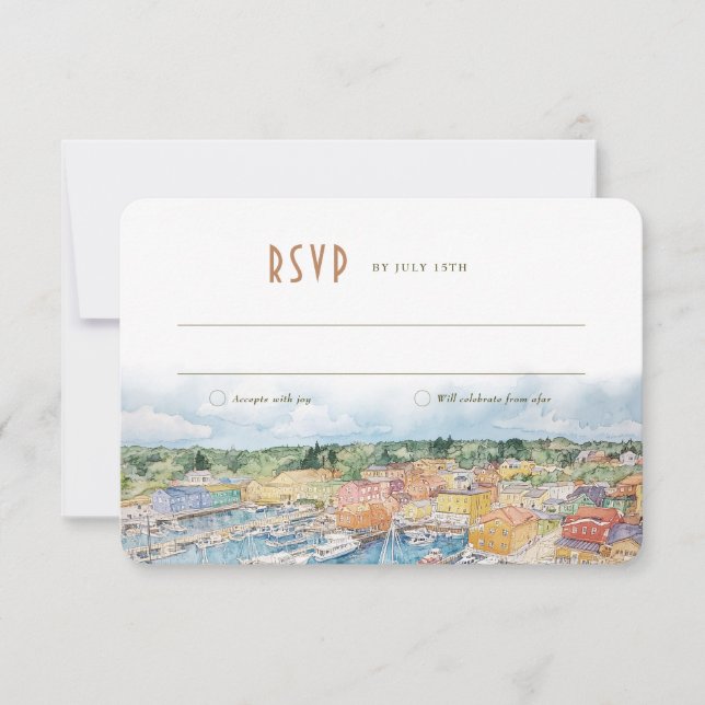Invitación RSVP Boda de puerto de Newport Insertar destino (Anverso)