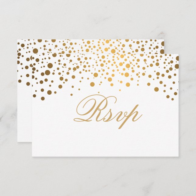Invitación RSVP Boda de Punto de Oro Blanco y Confetti (Anverso / Reverso)