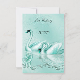 Invitación RSVP Boda Elegante Cisne Corazón Azul Teal Aqua