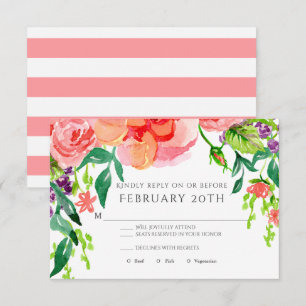 Invitación RSVP Boda Floral Acuarela Moderna Rosa Estriada