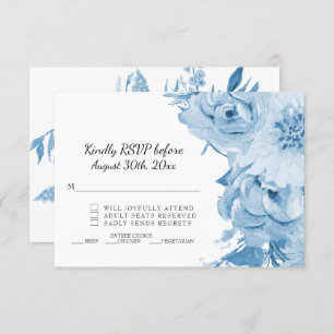 Invitación RSVP Boda floral azul claro y color de agua blanco