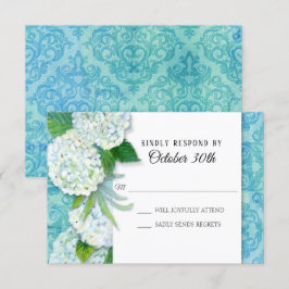 Invitación RSVP Boda Floral Hortensias Patrón de Damasco Aqua