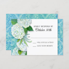 Invitación RSVP Boda Floral Hydrangeas Aqua Damask Pattern