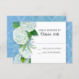 Invitación RSVP Boda Floral Hydrangeas Blue Damask Pattern
