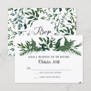 Invitación RSVP Boda Foliaje Bosque Esmeralda Hoja Hojas