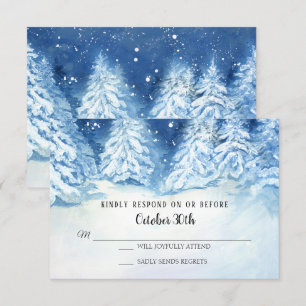 Invitación RSVP Boda Invierno Marina Árboles Nevados Acuarela