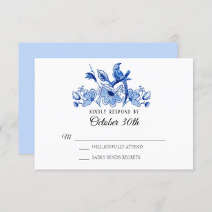 Invitación RSVP Boda Lt Blue Chinoiserie Floral acuarela