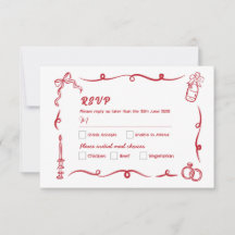 RSVP Boda mano dibujada rojo caprichoso