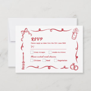 Invitación RSVP Boda mano dibujada rojo caprichoso