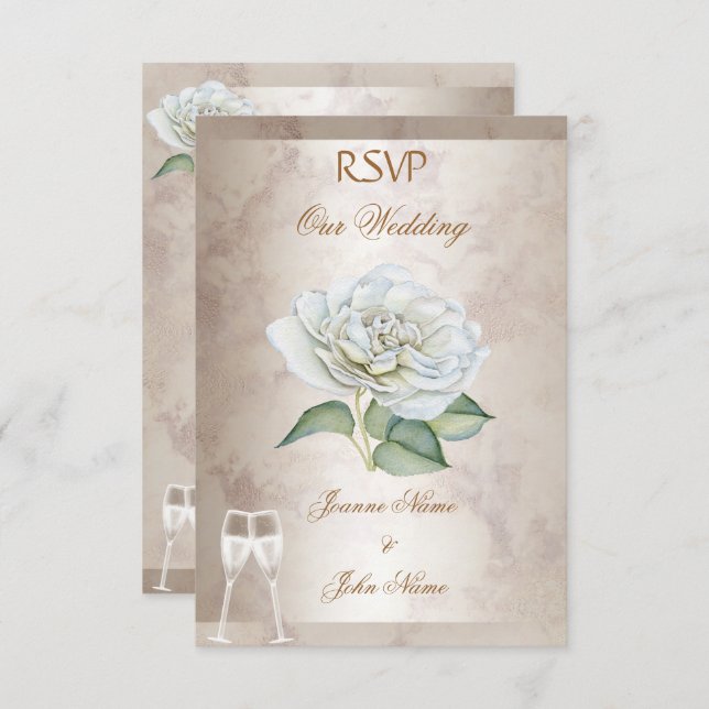 Invitación RSVP Boda Marble Rosa Cream White Champagne (Anverso / Reverso)