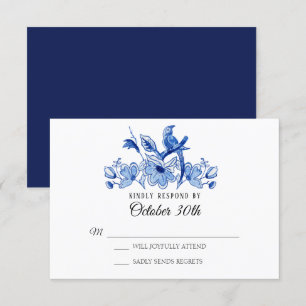 Invitación RSVP Boda Naval Chinoiserie Floral Acuarela
