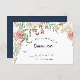 Invitación RSVP Boda Navy Pale Rubor Marfil Rosas