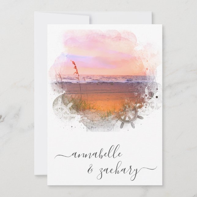 Invitación ** RSVP - Boda QR Beach Sea AR7 (Anverso)