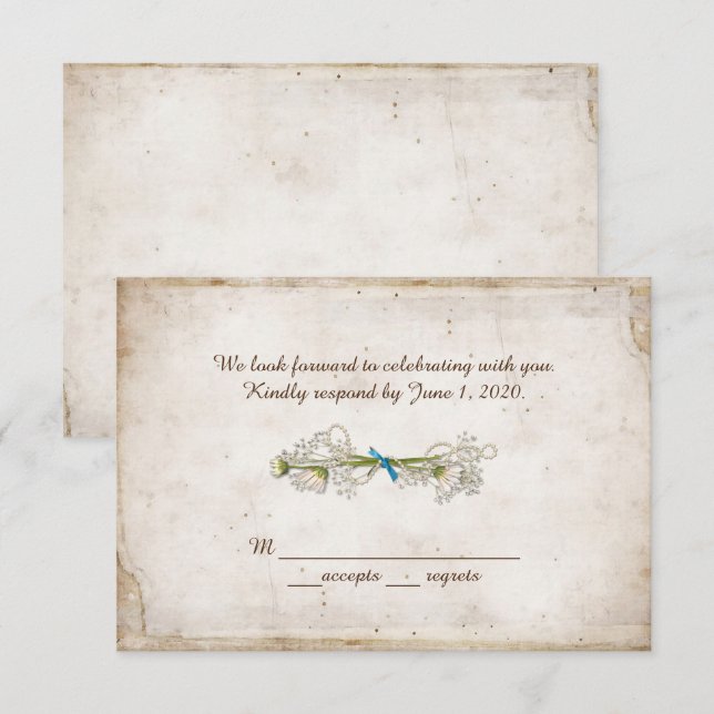 Invitación RSVP boda- ramo de margarita con perlas (Anverso / Reverso)