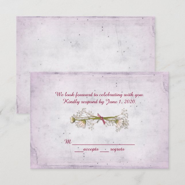 Invitación RSVP boda- ramo de margarita con perlas (Anverso / Reverso)
