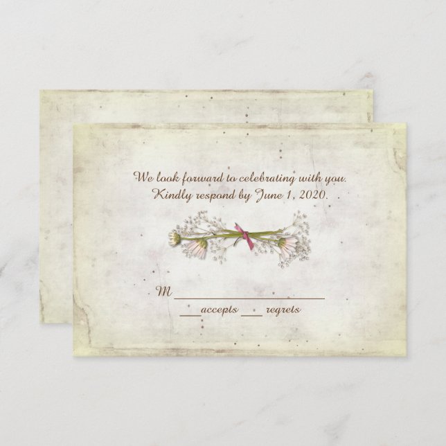 Invitación RSVP boda - ramo de margaritas con perlas (Anverso / Reverso)