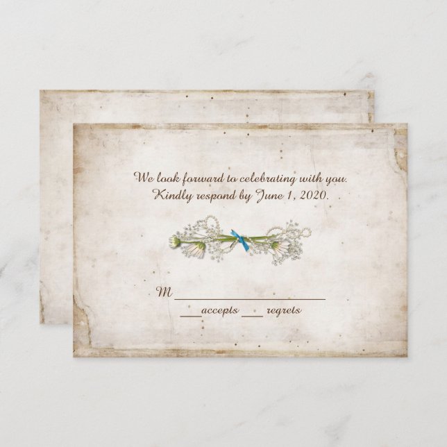 Invitación RSVP boda - ramo de margaritas con perlas (Anverso / Reverso)