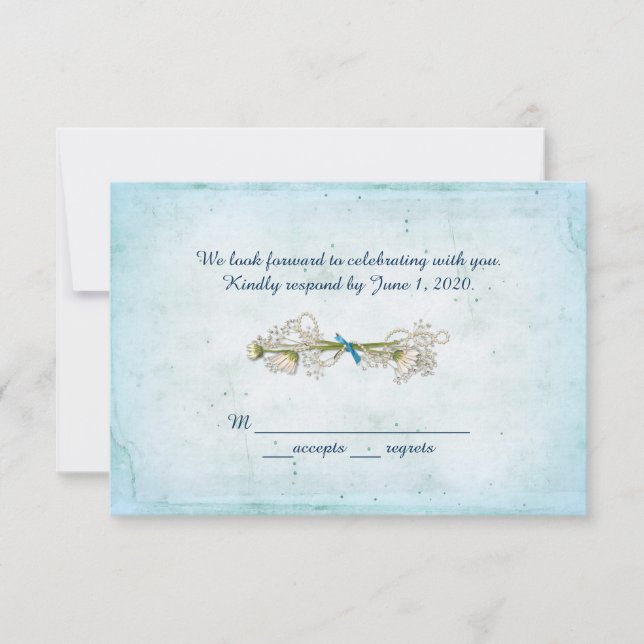 Invitación RSVP boda- ramo de margaritas con perlas (Anverso)