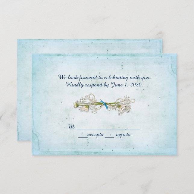 Invitación RSVP boda - ramo de margaritas con perlas (Anverso / Reverso)