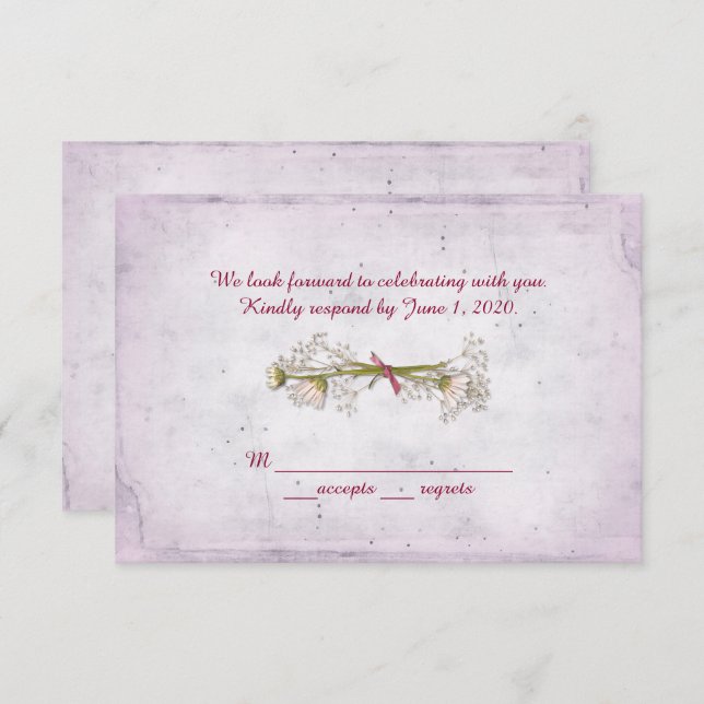 Invitación RSVP boda - ramo de margaritas con perlas (Anverso / Reverso)