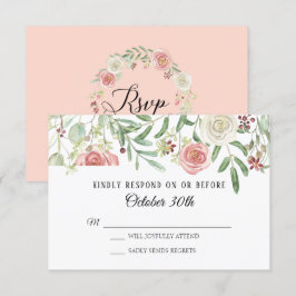 Invitación RSVP Boda Rosado Marfil Rosa Follaje Hoja Hojas