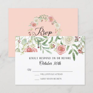 Invitación RSVP Boda Rosado Marfil Rosa Follaje Hoja Hojas