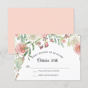 Invitación RSVP Boda Rosas Florales Marfil Tono Rosa Pálido