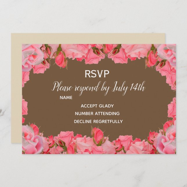 Invitación RSVP boda rosas rosadas country rústico (Anverso / Reverso)