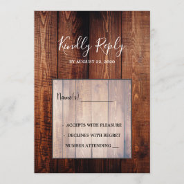 Invitación RSVP boda rústica de país con escritura de madera 