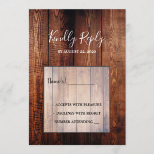 Invitación RSVP boda rústica de país con escritura de madera