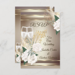 Invitación RSVP Boda White Rose Champagne Gold Bronze