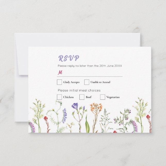 Invitación RSVP Boda Wildflower Floral Ditsy (Anverso)